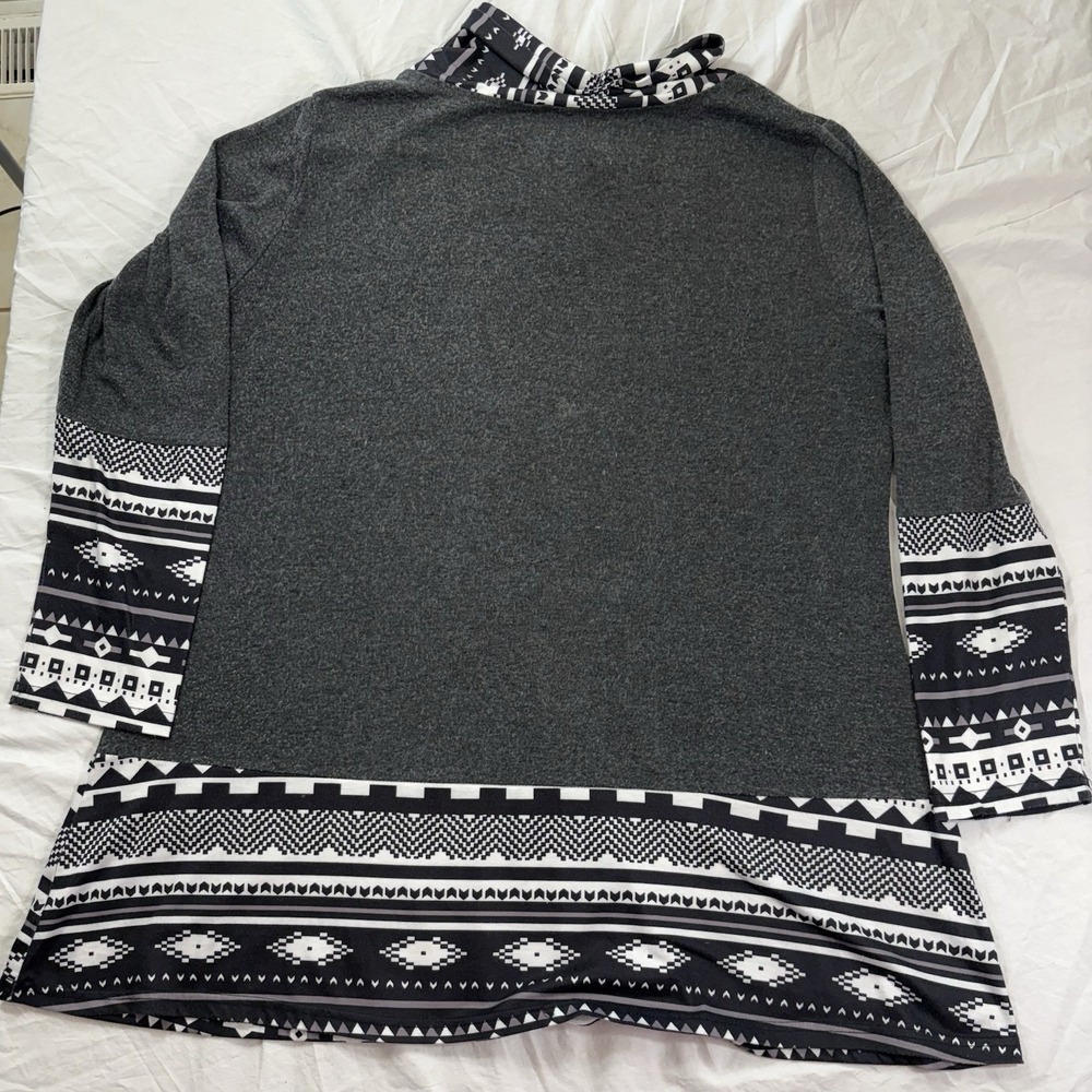 Leo Rosi Top BlackShelly Cowl Necks Tribal Print Islandic Geometric PLUS Size 2X